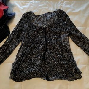 flowy black and white blouse